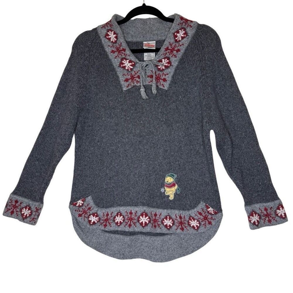 The Disney Store Winnie the Pooh Gray Fair Isle Ramie Blend Swtr Sz S Vintage